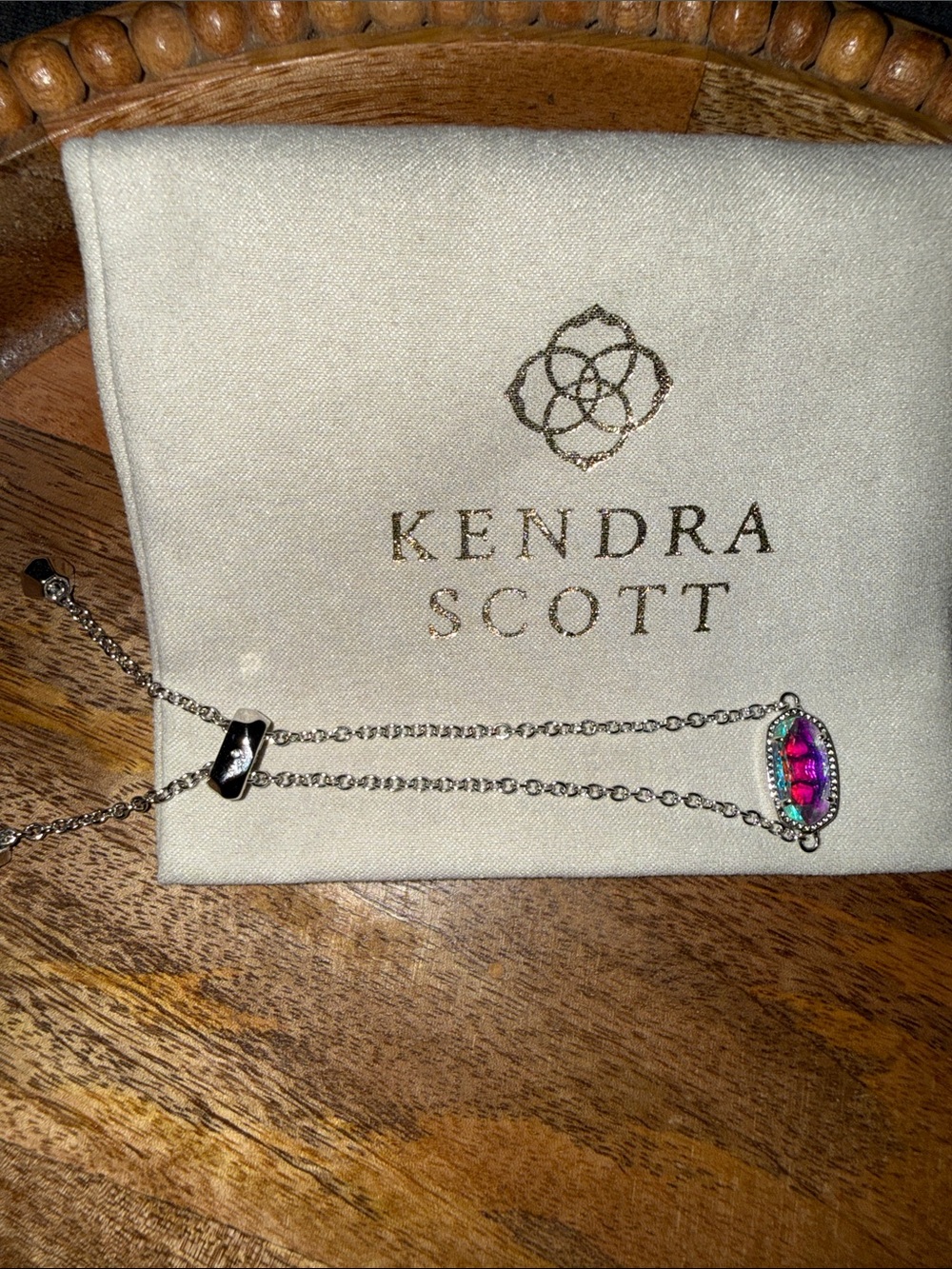 Kendra Scott Silver Chain Bracelet Iridescent Stone